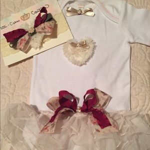 Hand sewn and decorated onesie dress with headband